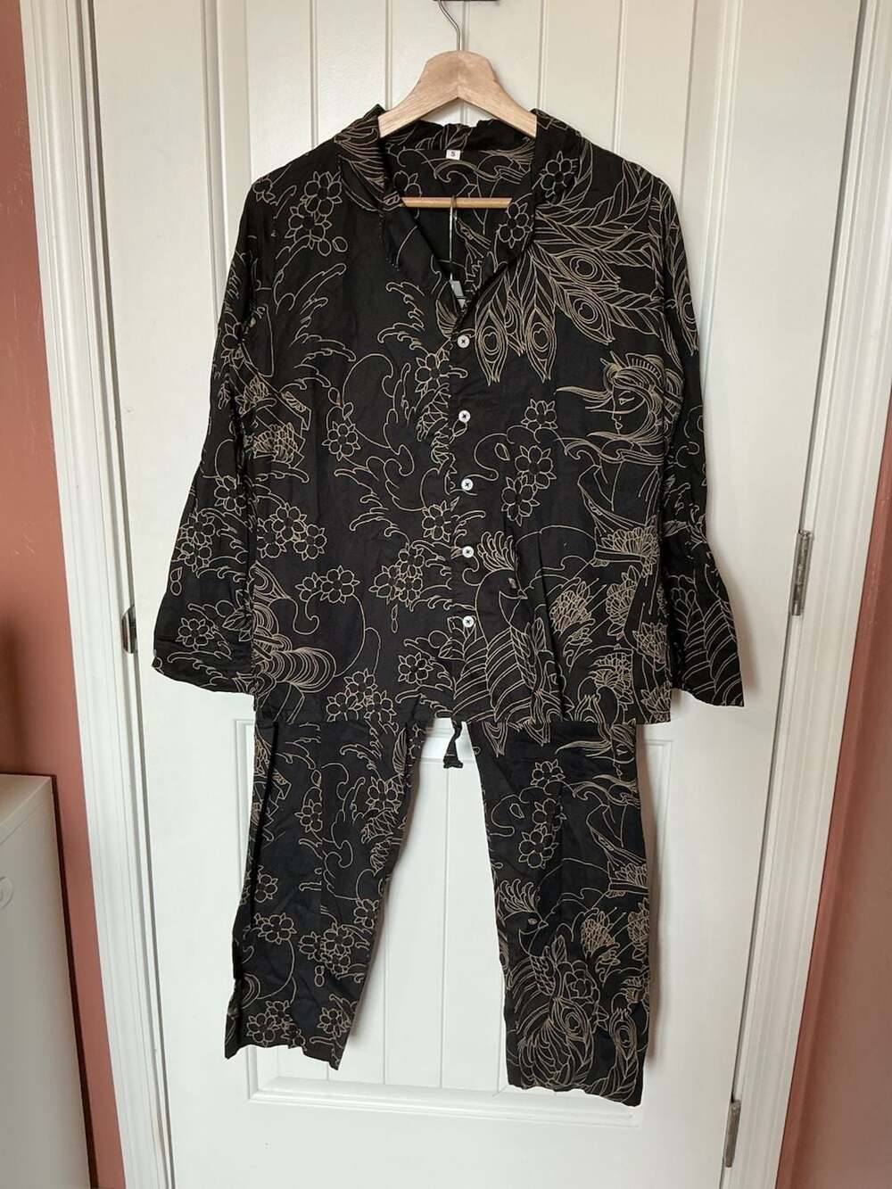 Sin In Linen Geisha Moon Tattoo Pajama Set Small Black/Gold